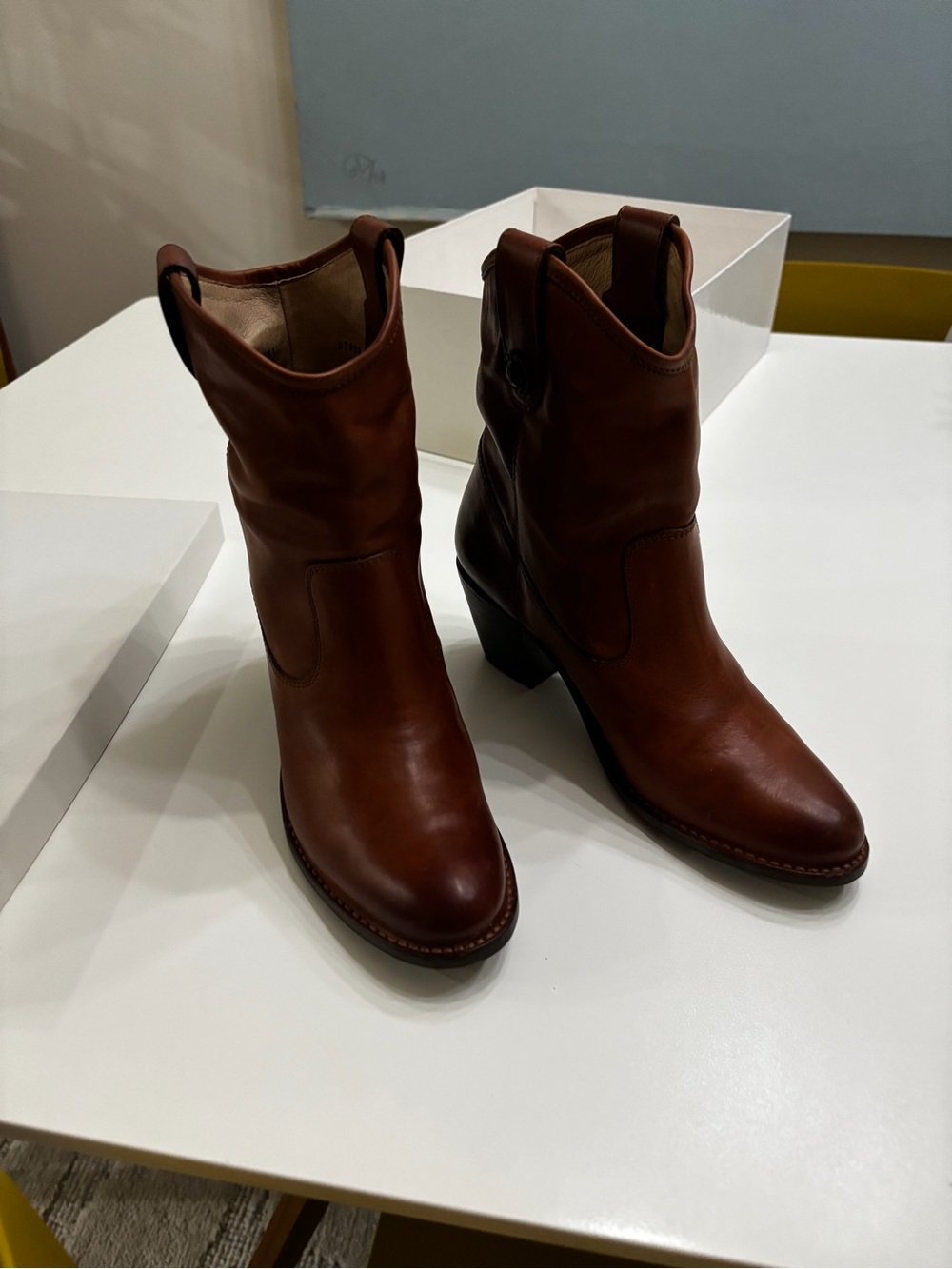 Frye Cognac Leather Mid-Calf Ankle Boots